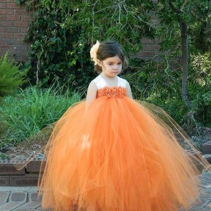Puffy Long Pageant Dresses For Kids Formal Orange..