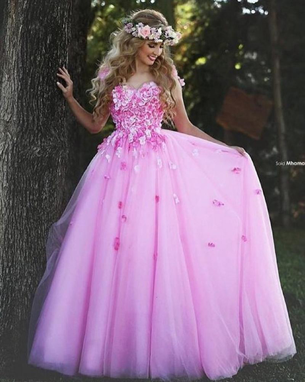 Pink Christmas Prom Dresses Ball Gown Flower Beautiful Tumblr Tulle ...