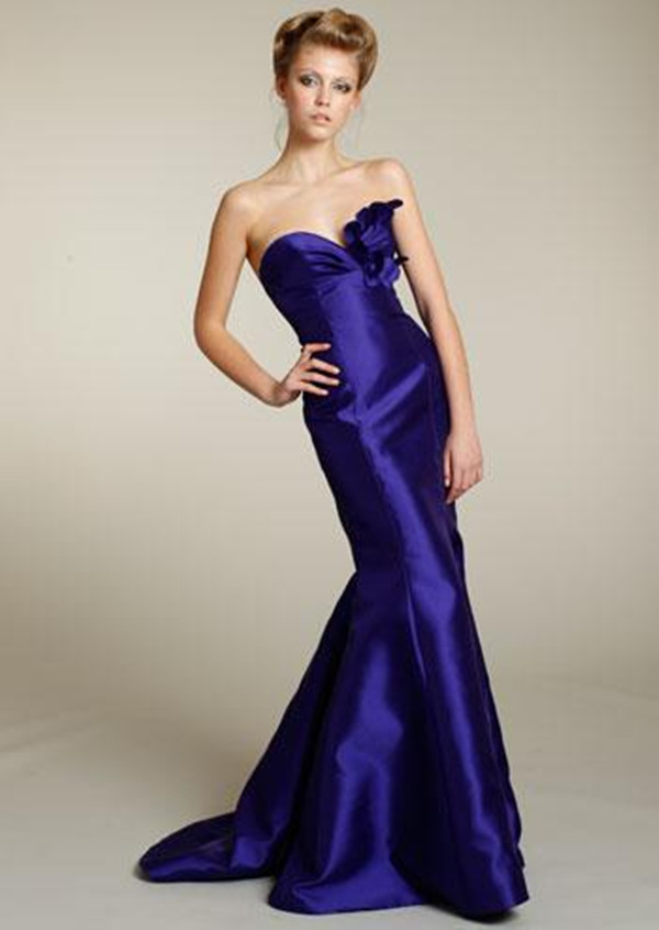 Mermaid Dresses Sweetheart Taffeta Backless Evening Gowns With Hand Made Flowers