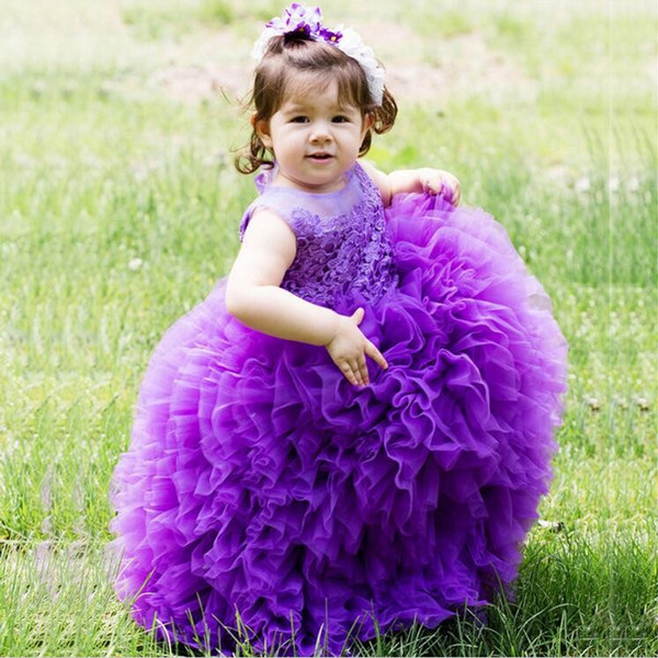 Cute Purple Girl Pageant Dresses For Little Girls Organza With Ruffles Ball Gown