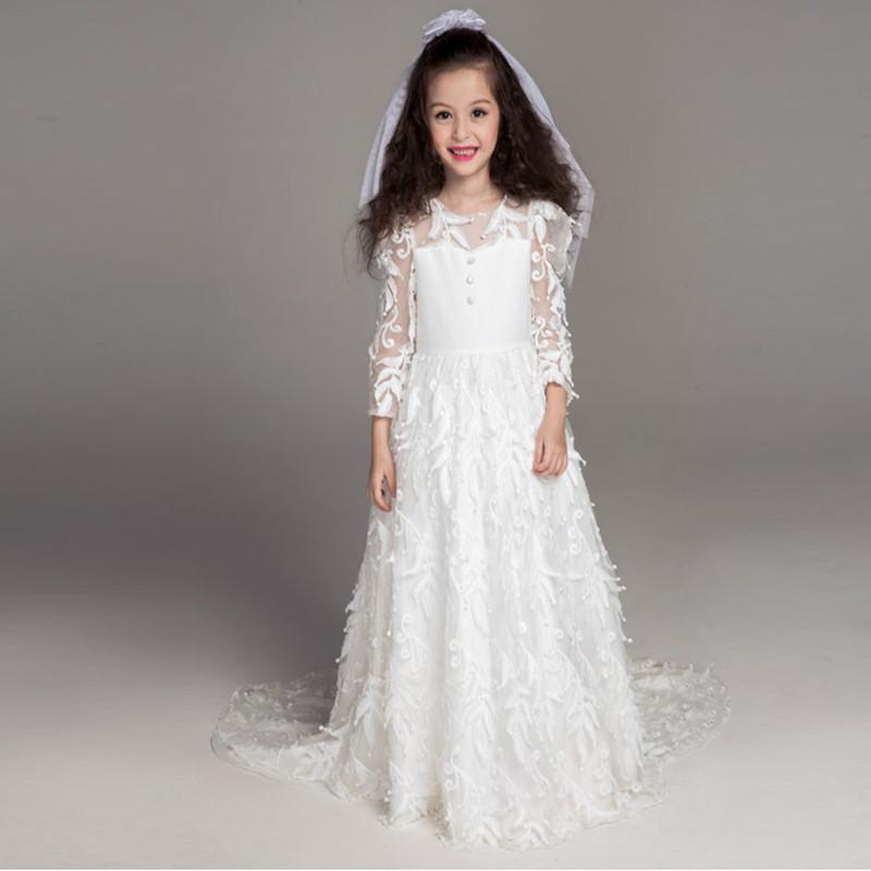 Beautiful Lace Flower Girl Dresses With Sleeves For Toddlers,Floor ...