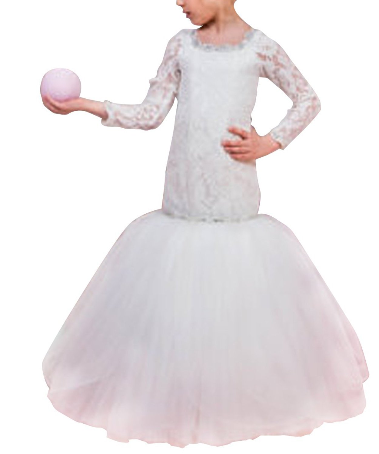 Princess Lace Pageant Gown Long Sleeve Flower Girl Dresses Mermaid First Communion Dresses For Little Girl Dresses For Party Prom