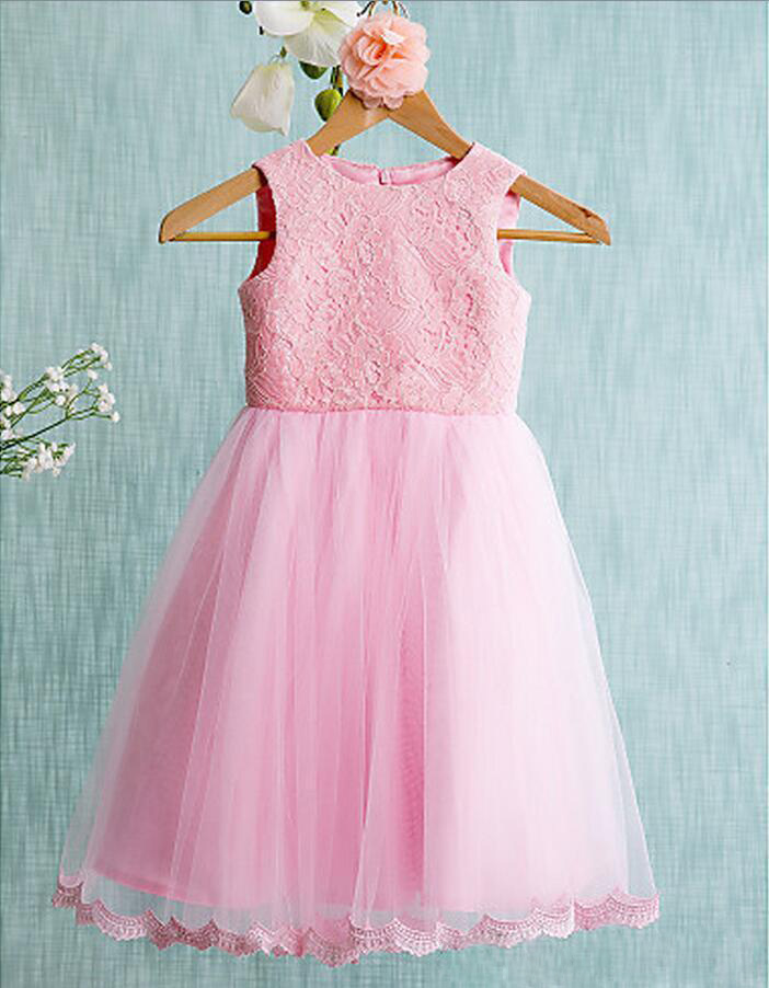 Garden 2016 Hot Pink Lace Long Flower Girls Dresses For Weddings Kids