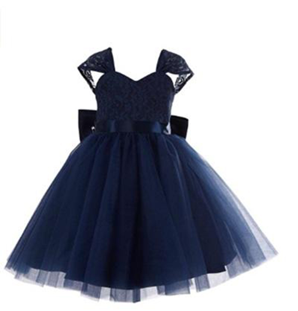 Lovely Navy Blue Lace Wedding Flower Girls' Dresses Cap Sleeve Tulle ...